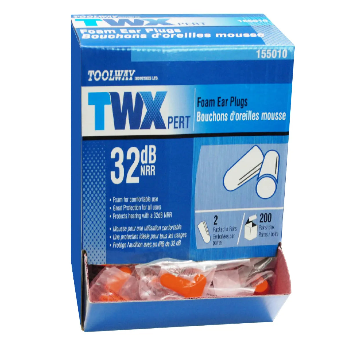 Toolway 155010 TWXpert Foam Ear Plugs, 200 Pairs/Box