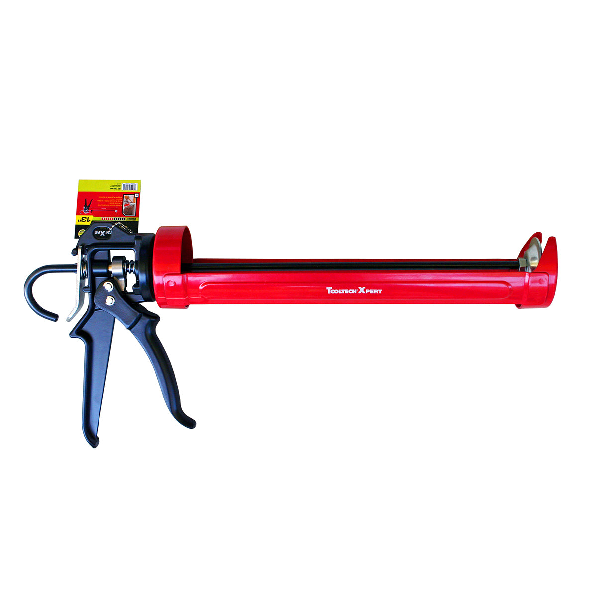 Tooltech Xpert 160027 Pro Rotating High Density Cradle-Style Caulking Gun with Auto Flow Stop 13in Red
