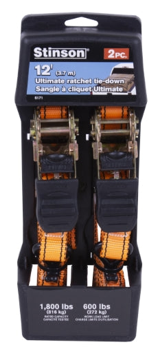 Stinson Cargo 406171 2Pk Tie Down Ratchet Strap 1in x 12ft 600lb