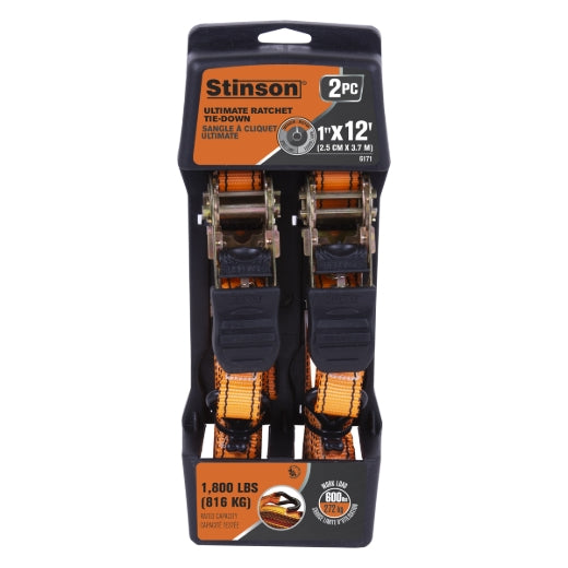Stinson Cargo 406171 2Pk Tie Down Ratchet Strap 1in x 12ft 600lb