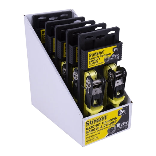 Stinson Cargo 406172 2PK Tie Down Ratchet Strap T-Handles+J-Hooks 1¼in x 16ft 830lb
