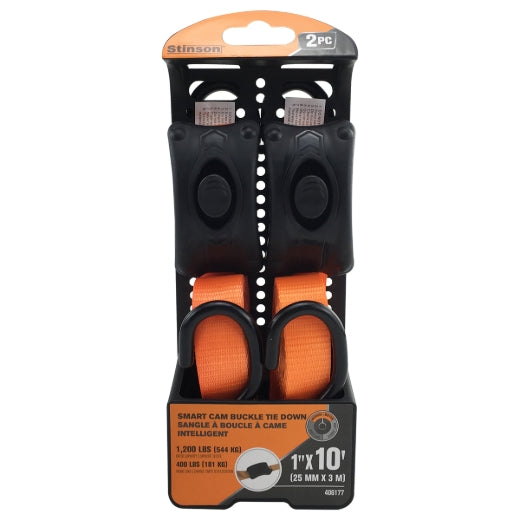 Stinson Cargo 406177 2PK Tie Down With Smart Cam Buckle 1in x 10ft 400lb