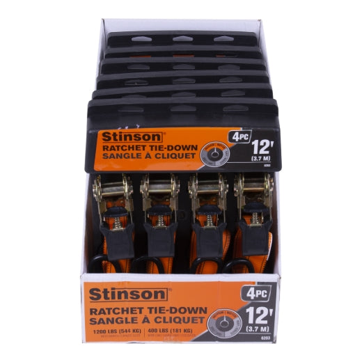 Stinson Cargo 406203 4Pk Tie Down Ratchet Strap 1in x 12ft 400lb