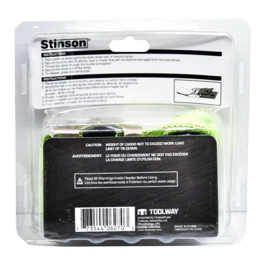 Stinson Cargo 406270 Universal Tie-Down Strap 1in x 10ft 300lb