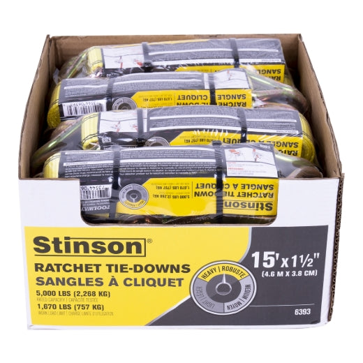 Stinson Cargo 406393 Tie Down Ratchet Strap With J-Hooks 1½in x 15ft 1670lb