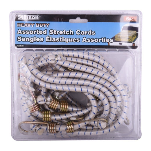 Stinson Cargo 739038 6PK Heavy Duty Bungee Stretch Cords 10mm White