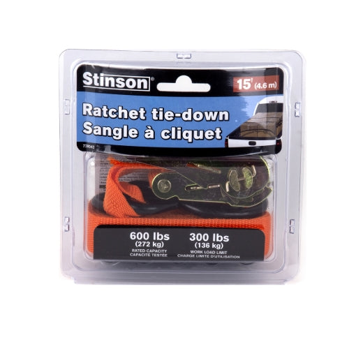 Stinson Cargo 739042 Premium Tie Down Ratchet Strap 1in x 15ft 300lb