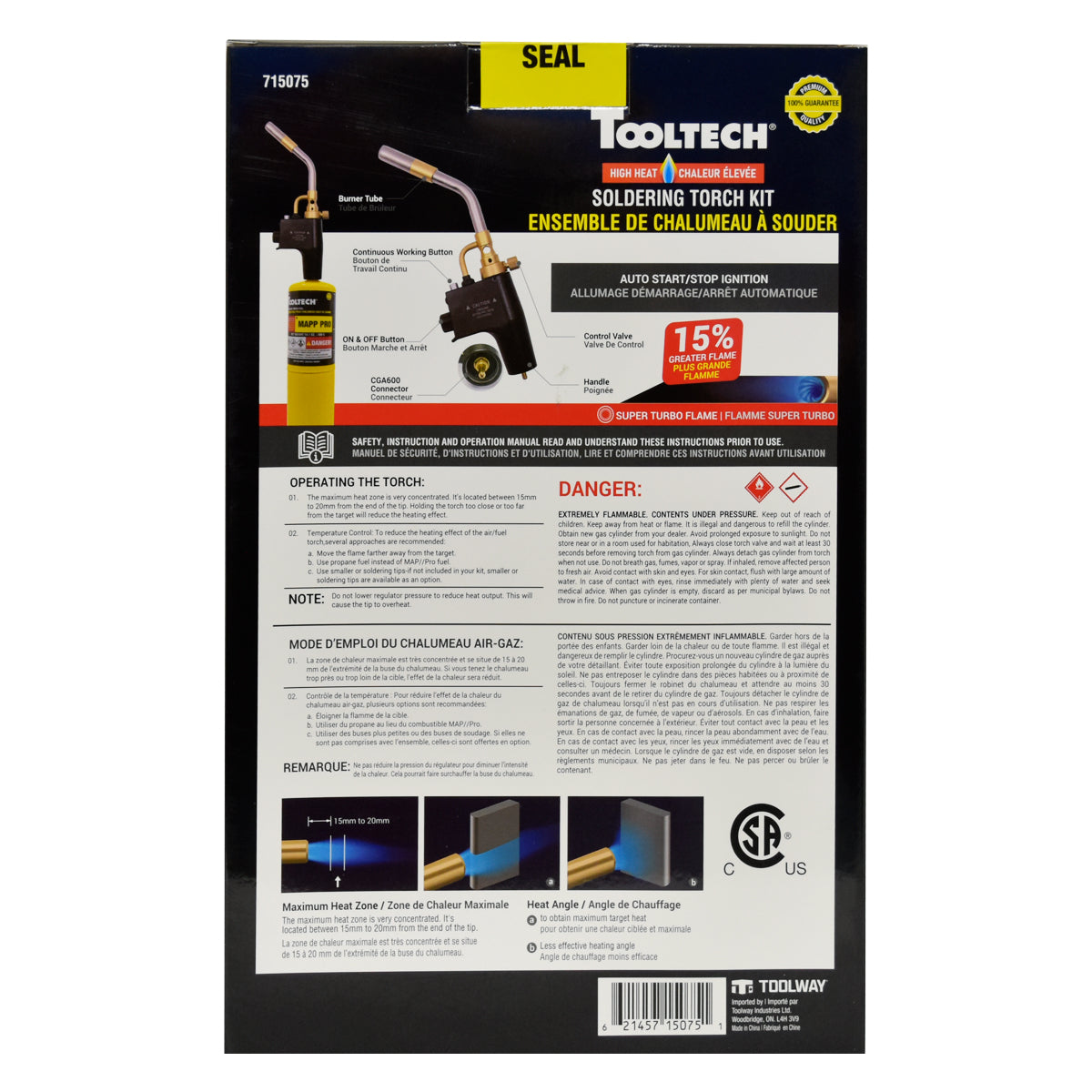 Tooltech 715075 HAZ High Heat Soldering Torch Kit Mapp Pro Gas 14.1oz