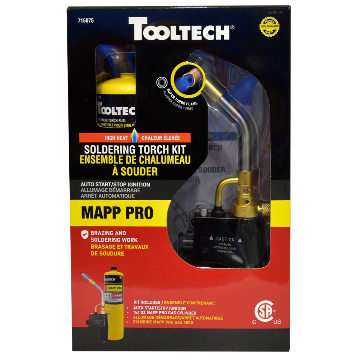 Tooltech 715075 HAZ High Heat Soldering Torch Kit Mapp Pro Gas 14.1oz