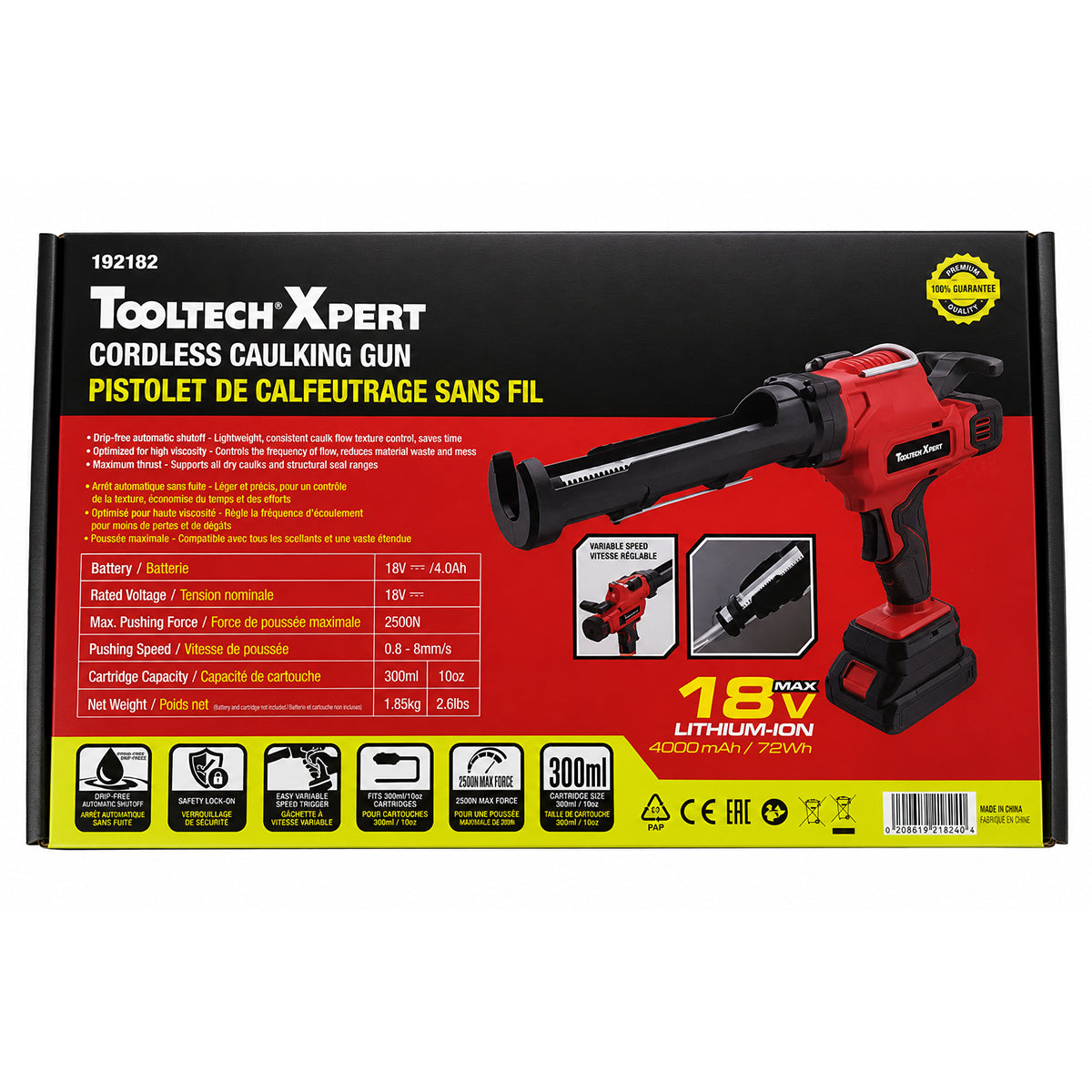 TOOLTECH 18V Cordless Caulking Gun - 300mL