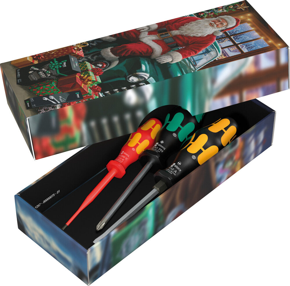 WERA Christmas 2026 Mixed Screwdriver Gift Set – Phillips, Slotted Chiseldriver & VDE Insulated Slotted – 3 Pieces
