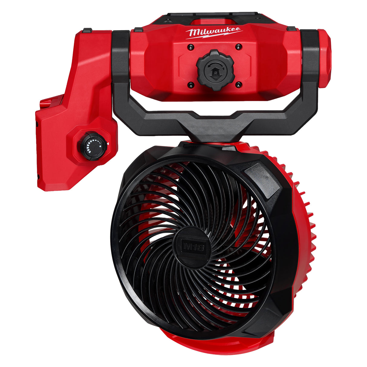 Red and black Milwaukee power tool on a white background