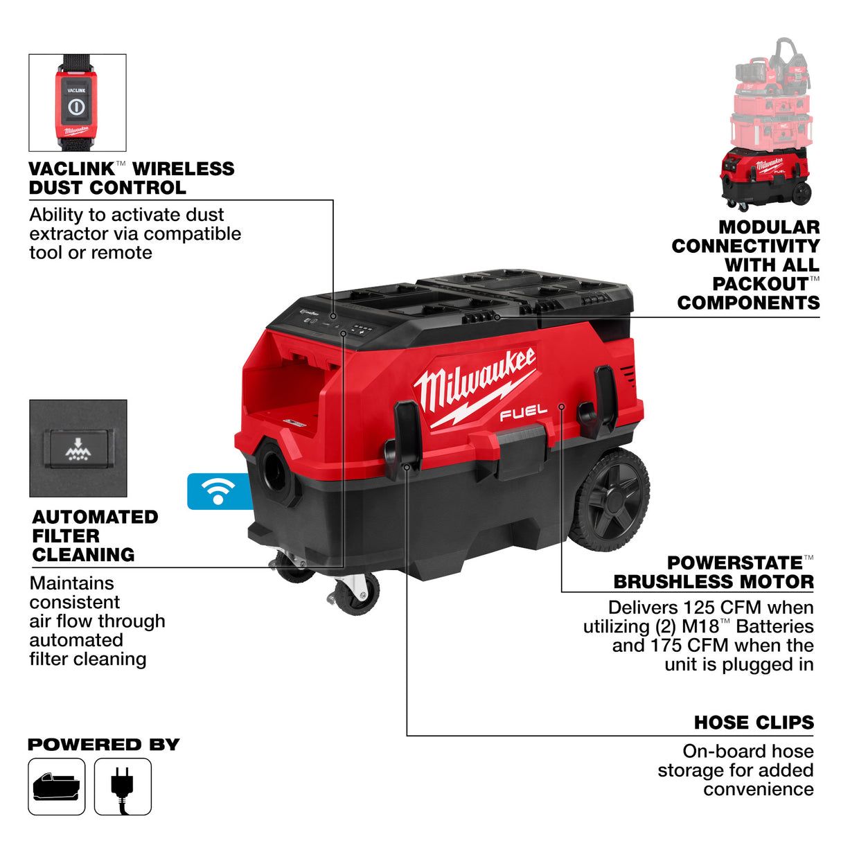 Milwaukee 0888-20 M18 FUEL™ 9 Gallon Dual Battery Dust Extractor with VACLINK™