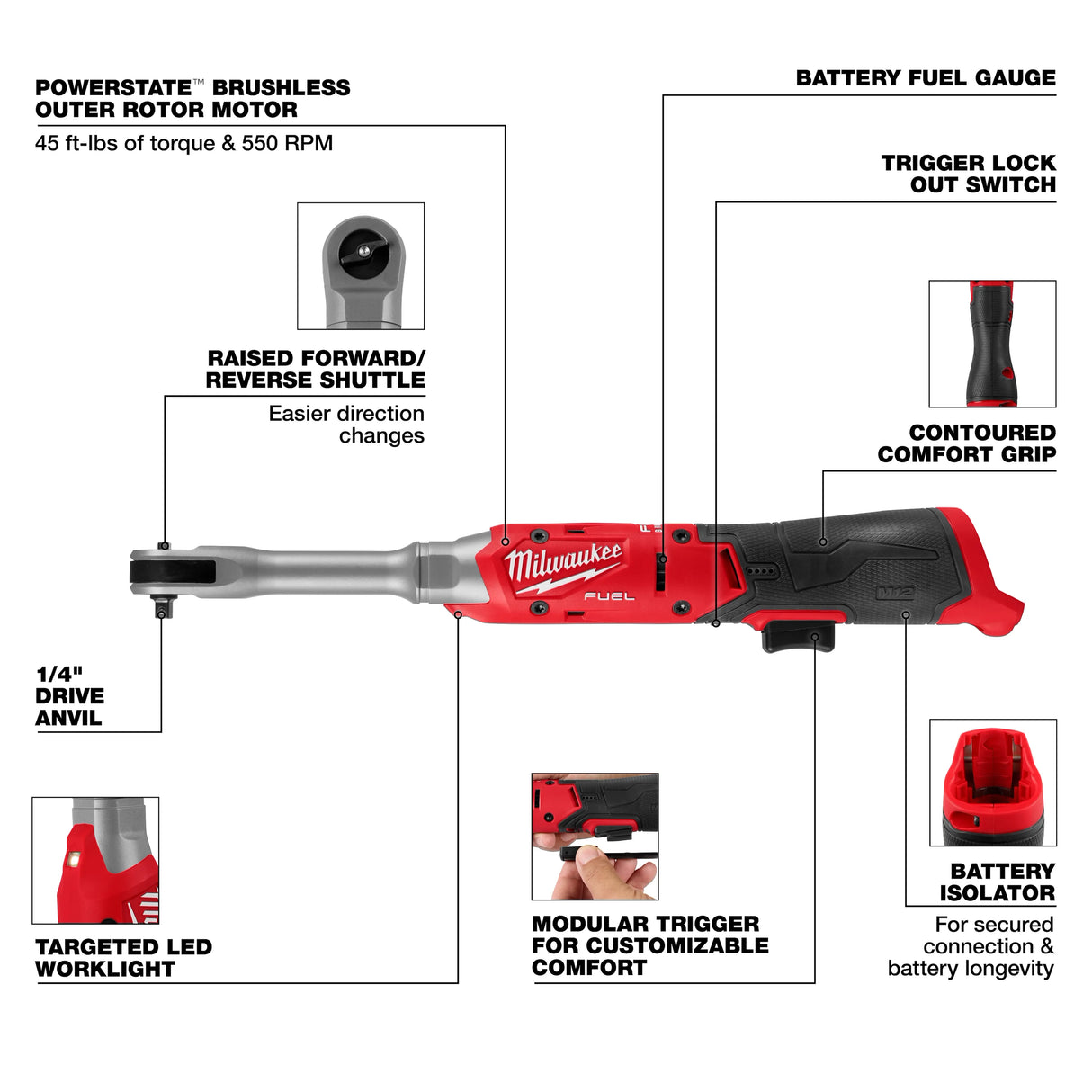 Milwaukee 3058-20 M12 FUEL™ 1/4" Extended Reach Ratchet