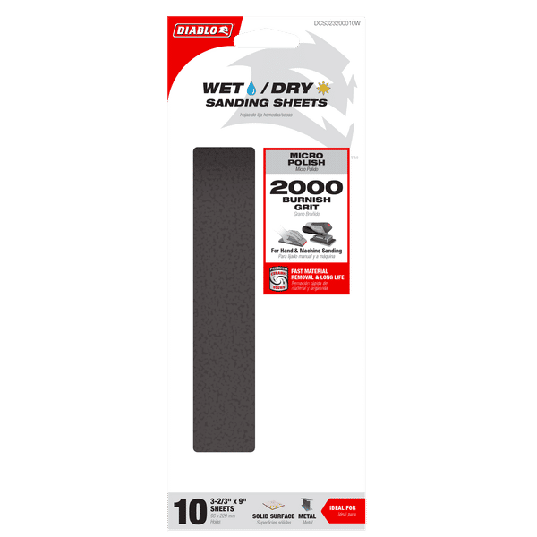 DIABLO DCS323200010W 1/3 Sheet 2000-Grit Wet/Dry Sanding Sheets (10-pc)