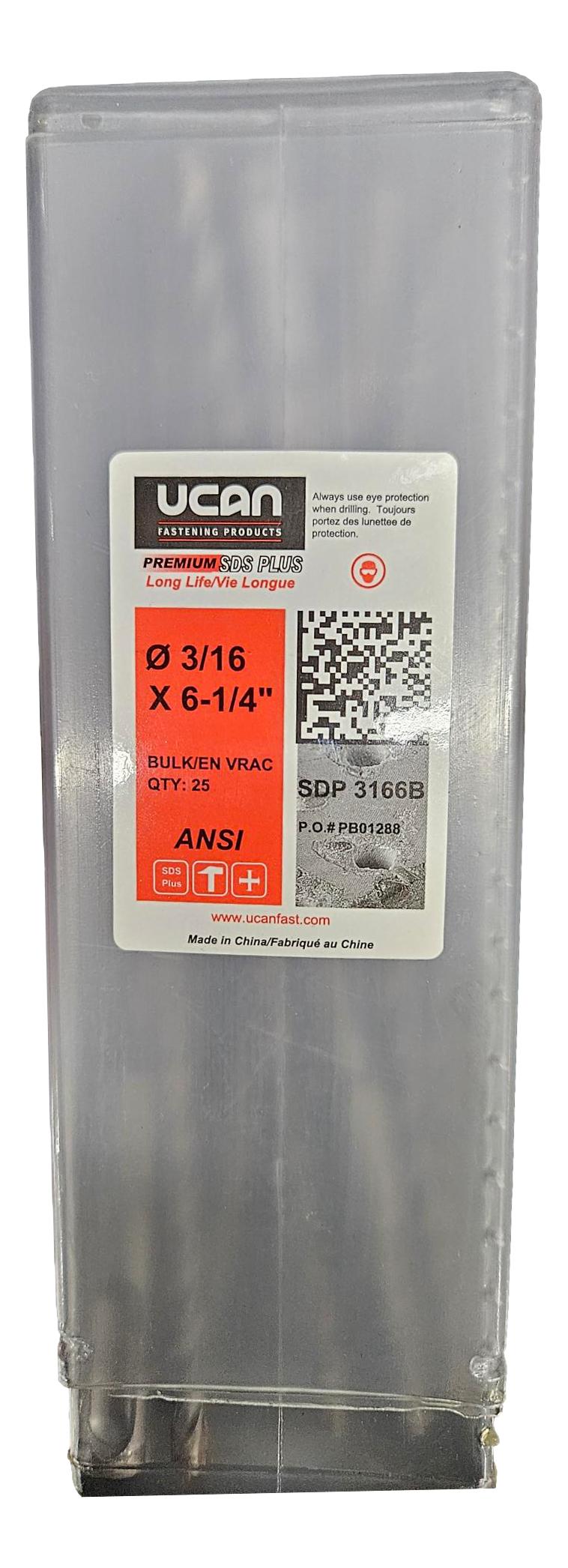 UCAN SDB3166 3/16" x 6-1/4" SDS-PLUS DRILL BIT - 25 PACK