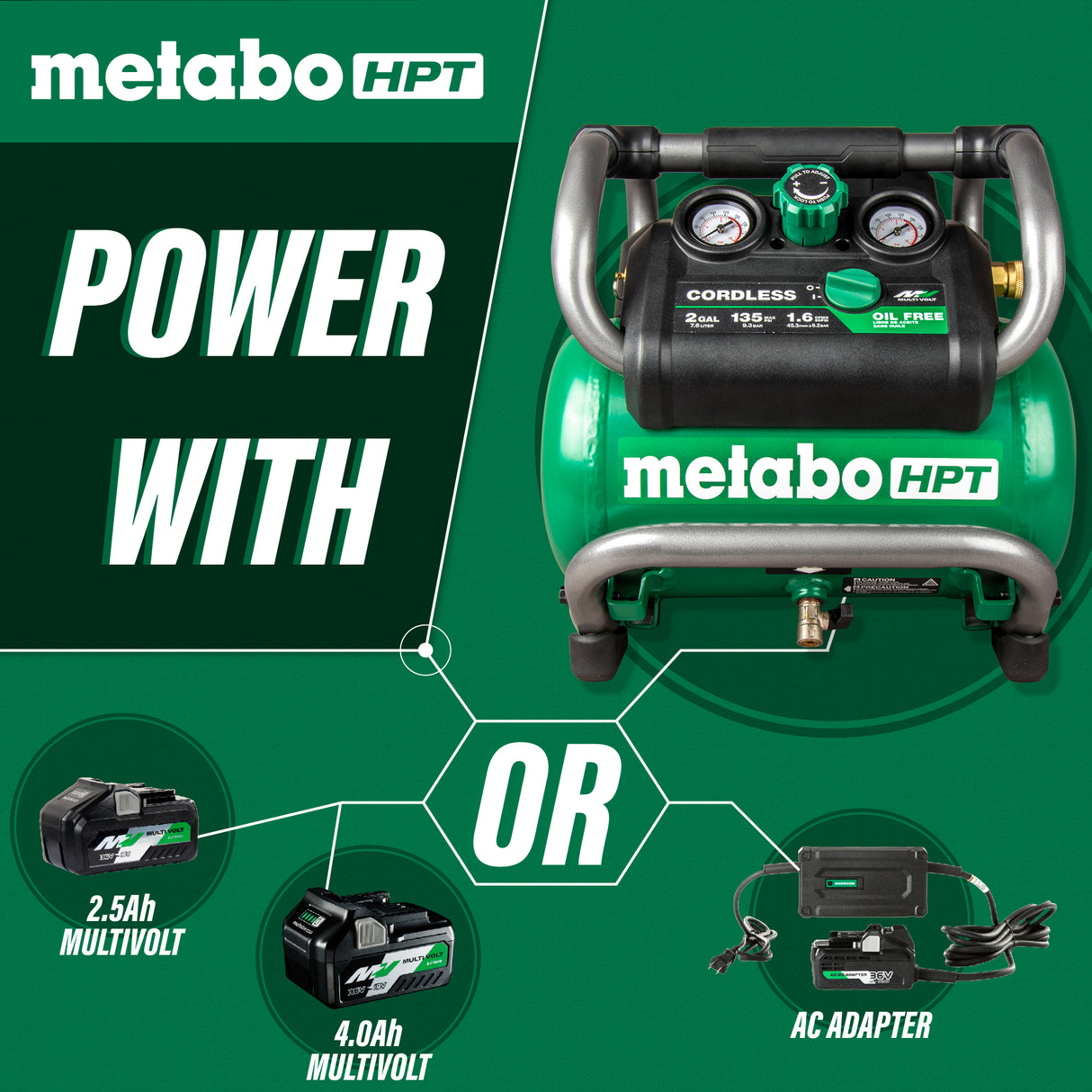 metabo HPT EC36DAQ4 36V MultiVolt 2 Gallon Cordless Air Compressor (Tool Body Only)