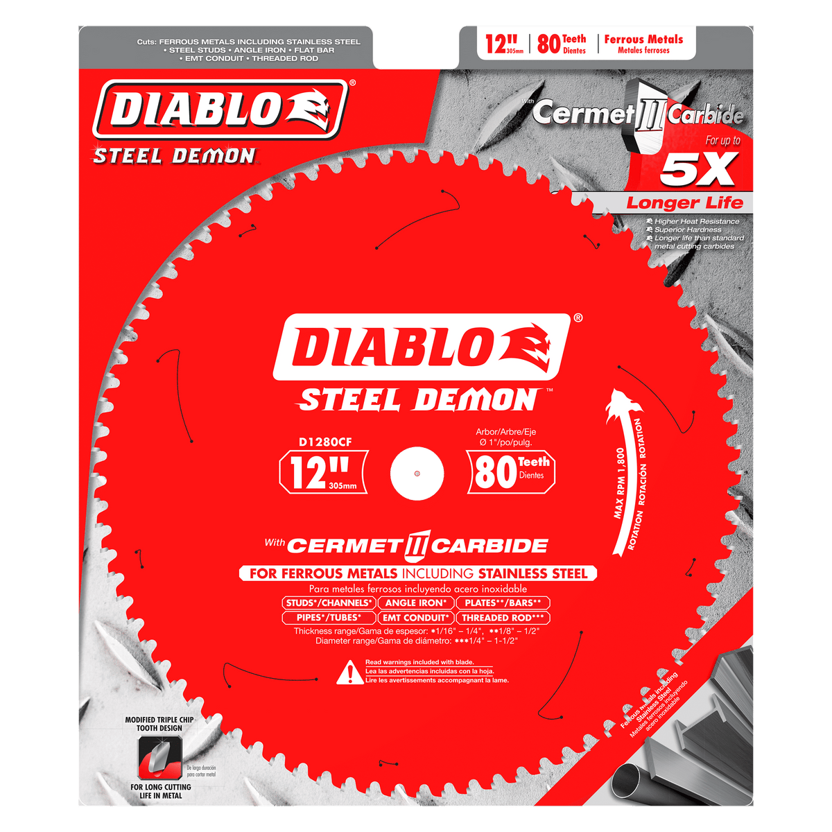 DIABLO D1280CF 12" x 80-Teeth Steel Demon™ Cermet II Saw Blade for Thin Metal