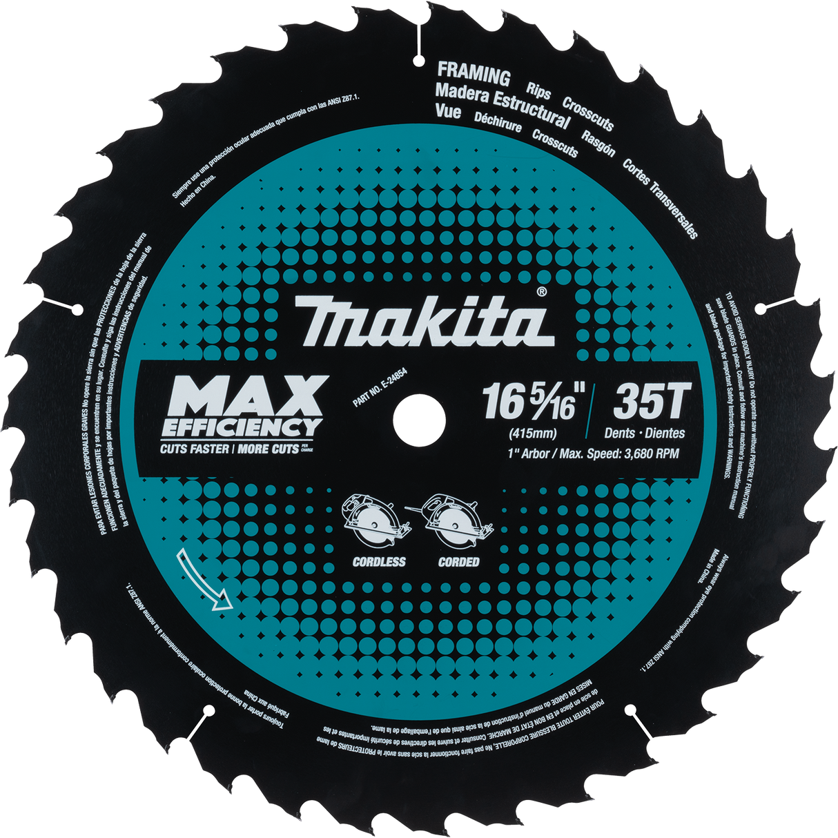 Makita E-24854 16‑5/16" 35T Carbide‑Tipped Max Efficiency Circular Saw Blade