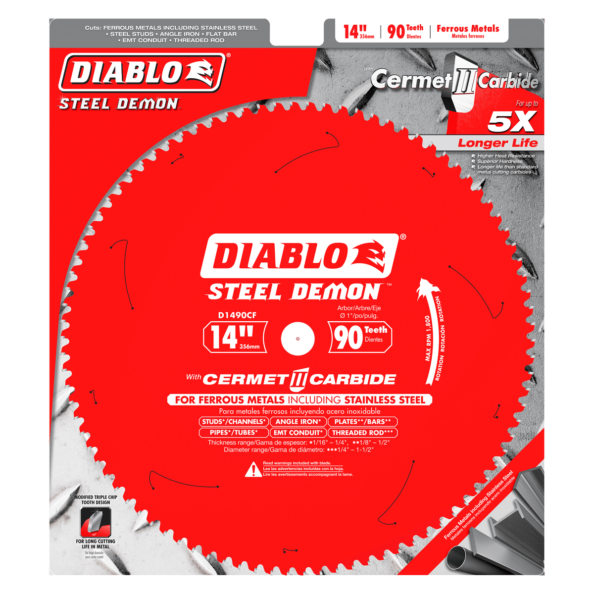 DIABLO D1490CF 14" x 90-Teeth Steel Demon™ Cermet II Saw Blade for Thin Metal