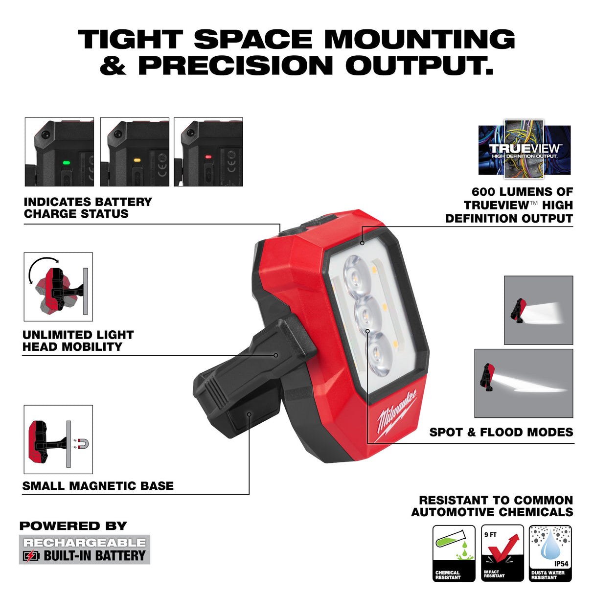 Milwaukee Tool 2015R Rechargeable Pivoting Task Light with Spot Mode
