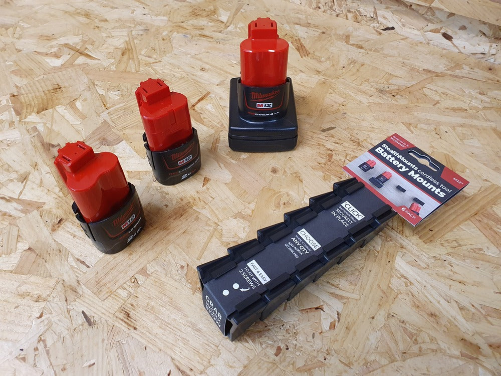 StealthMount BM-MW12-BLK-6 Battery Mounts for Milwaukee M12 (6 Pack) Black