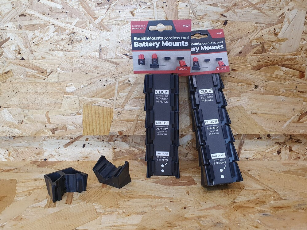 StealthMount BM-MW12-BLK-6 Battery Mounts for Milwaukee M12 (6 Pack) Black