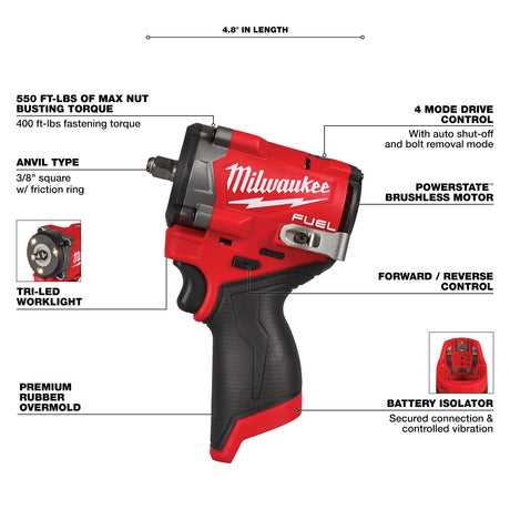 Milwaukee 2562-20 M12 FUELâą Stubby 3/8" Impact Wrench