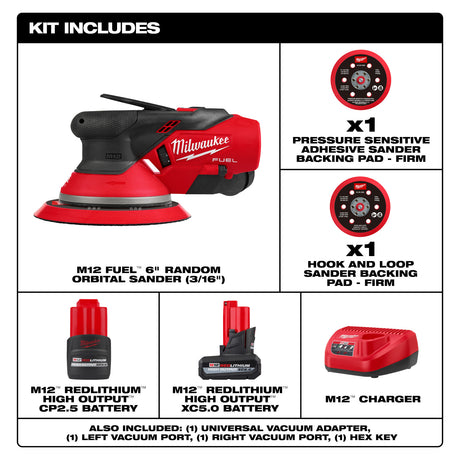 Milwaukee 2585-22 M12âą FUELâą 6" Random Orbital Sander Kit (3/16")