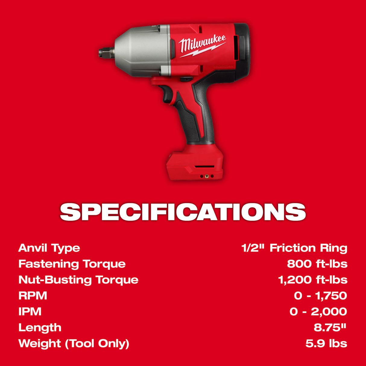 Milwaukee 2666-20 M18™ Brushless 1/2" High Torque Impact Wrench w/ Friction Ring