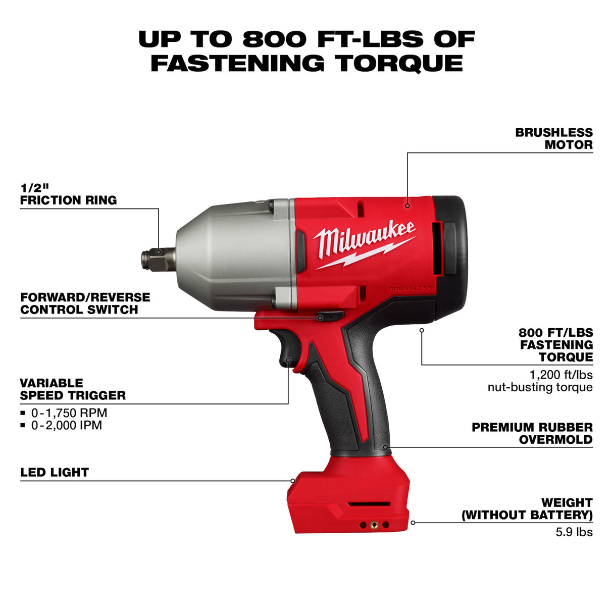 Milwaukee 2666-20 M18™ Brushless 1/2" High Torque Impact Wrench w/ Friction Ring