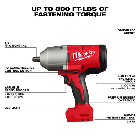 Milwaukee 2666-20 M18™ Brushless 1/2" High Torque Impact Wrench w/ Friction Ring