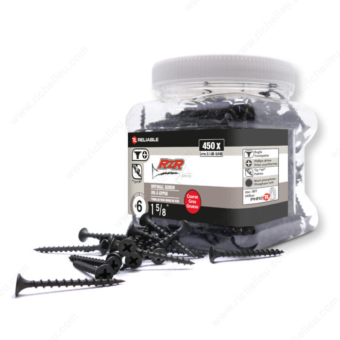 RELIABLE 6 x 1-5/8" Drywall Screws Course Thread - 450pcs