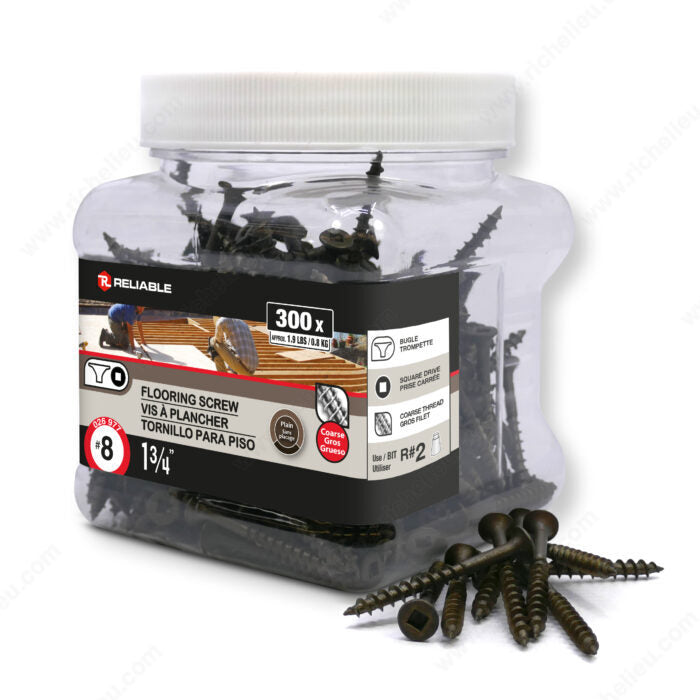RELIABLE 8 x 1-3/4" Plain Floor Screws , Bugle Head, Square Drive, Coarse Thread - 300pcs