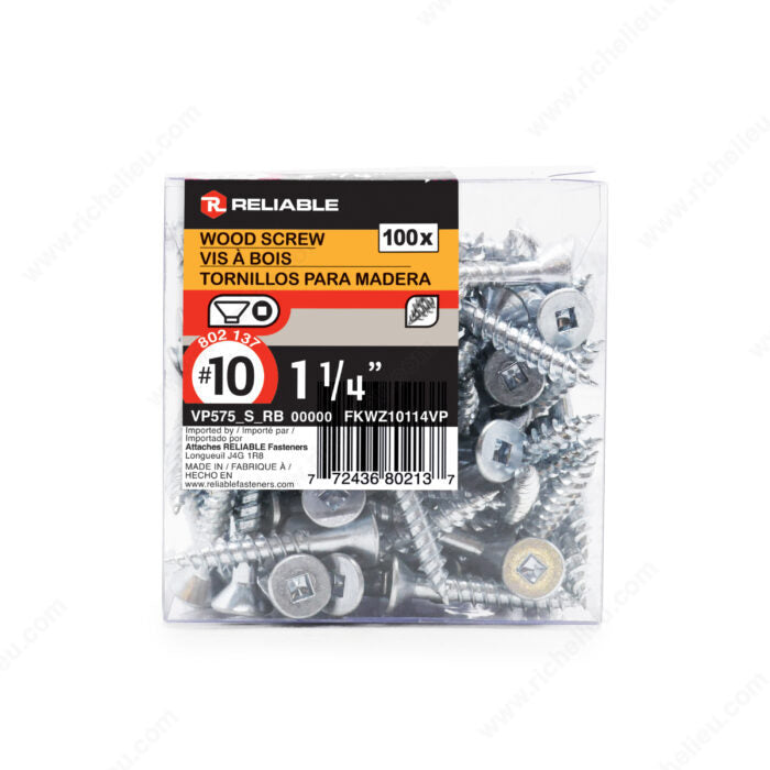 RELIABLE 10 x 1-1/4" Flat Head Wood Screw - 100pcs