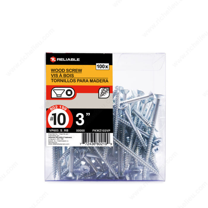 RELIABLE 10 x 3" Flat Head Wood Screw - 100pcs