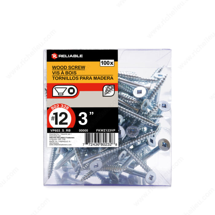 RELIABLE 12 x 3" Flat Head Wood Screw - 100pcs