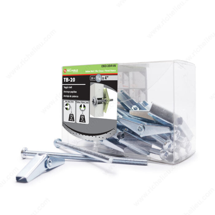 RELIABLE 3/16 x 4" Toggle Bolts - 20pcs
