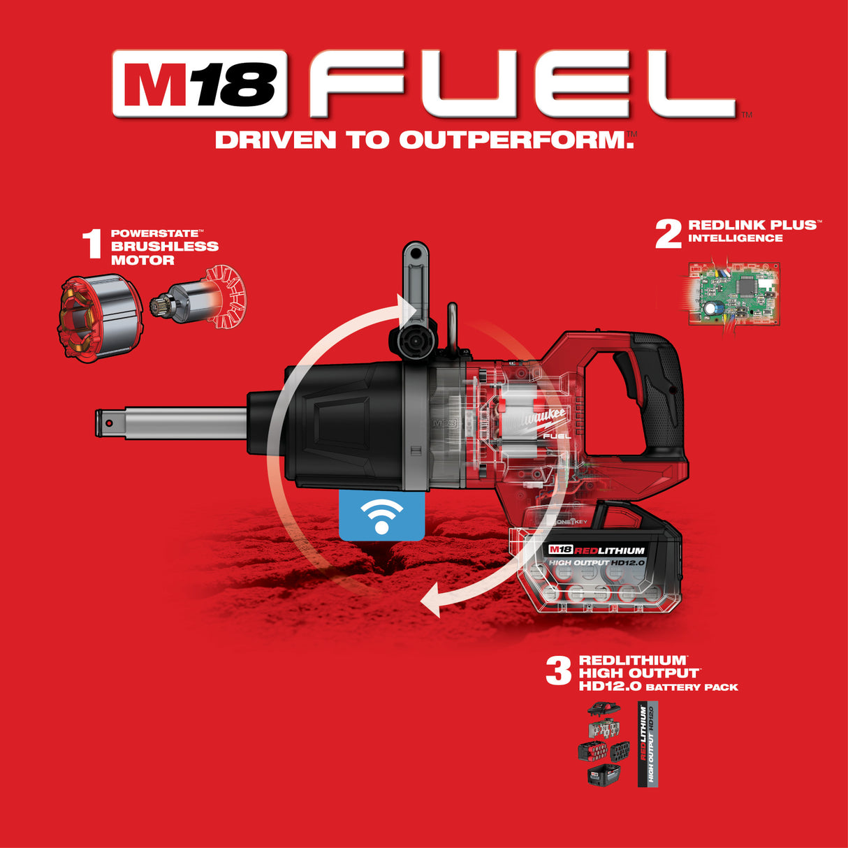 Milwaukee 2869-22HD M18 FUEL™ 1" D-Handle Ext. Anvil High Torque Impact Wrench w/ ONE-KEY™ Kit