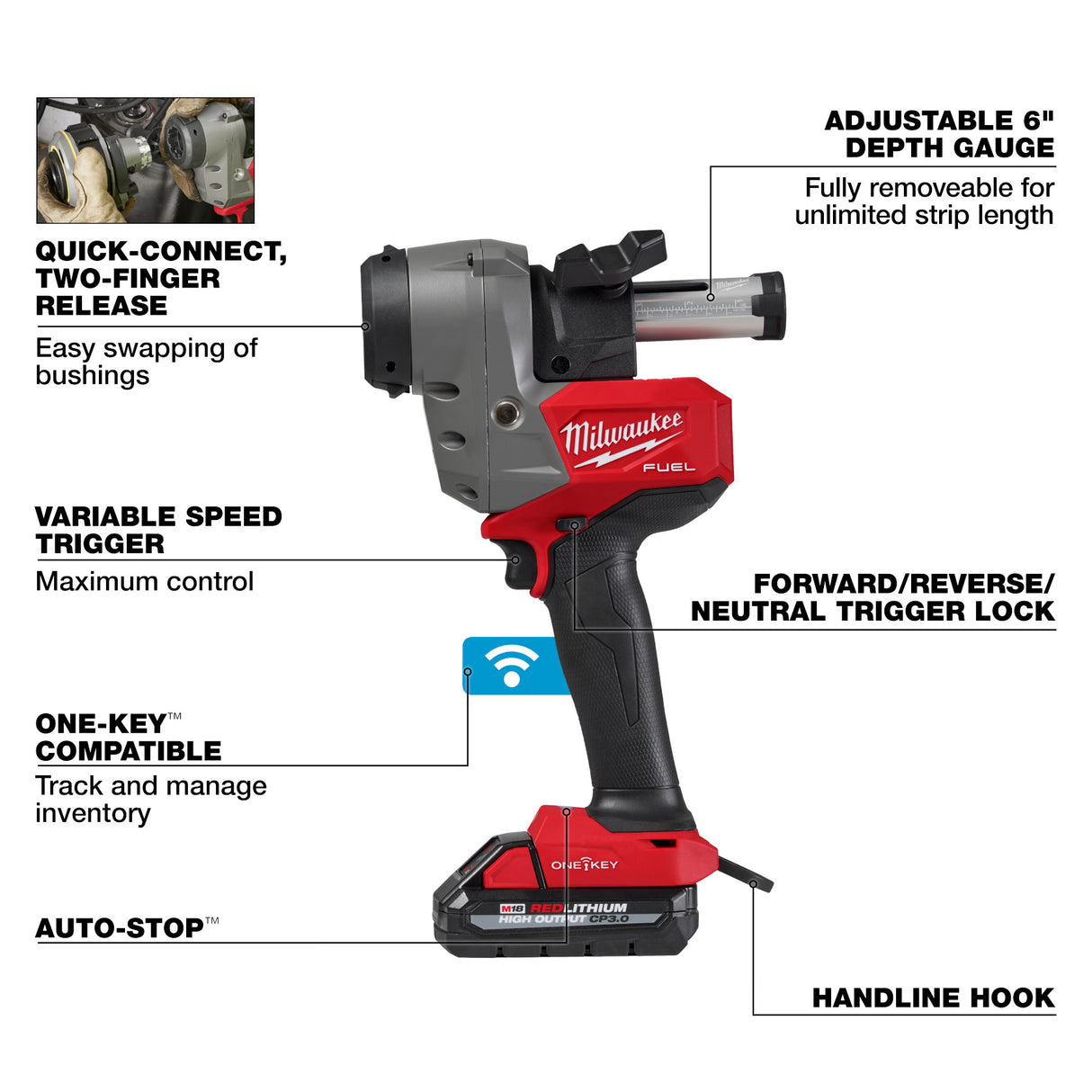 Milwaukee 2937-21 M18 FUEL™ Covered Conductor Cable Stripper Kit w/ Adjustable Bushings