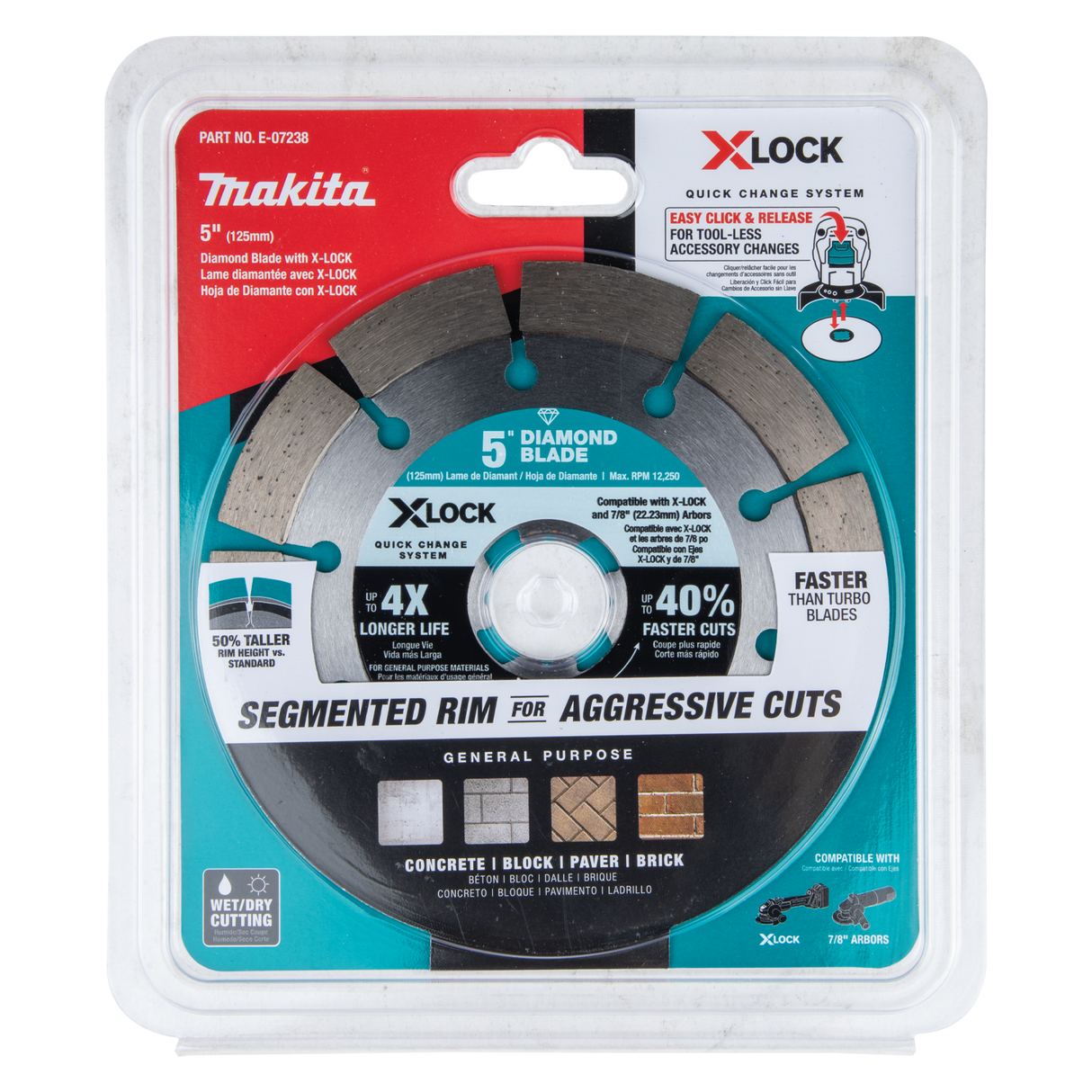 Makita E-07238 X‑LOCK 5" Segmented Diamond Blade for Masonry Cutting