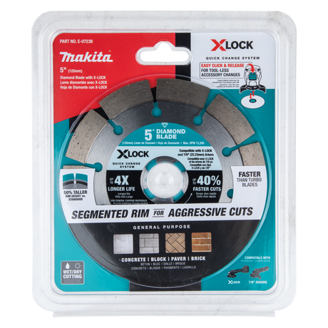 Makita E-07238 X‑LOCK 5" Segmented Diamond Blade for Masonry Cutting