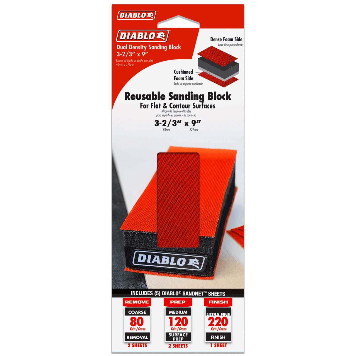 DIABLO DFB323DUOH01G 3-2/3" x 9" Reusable Hand Sanding Block