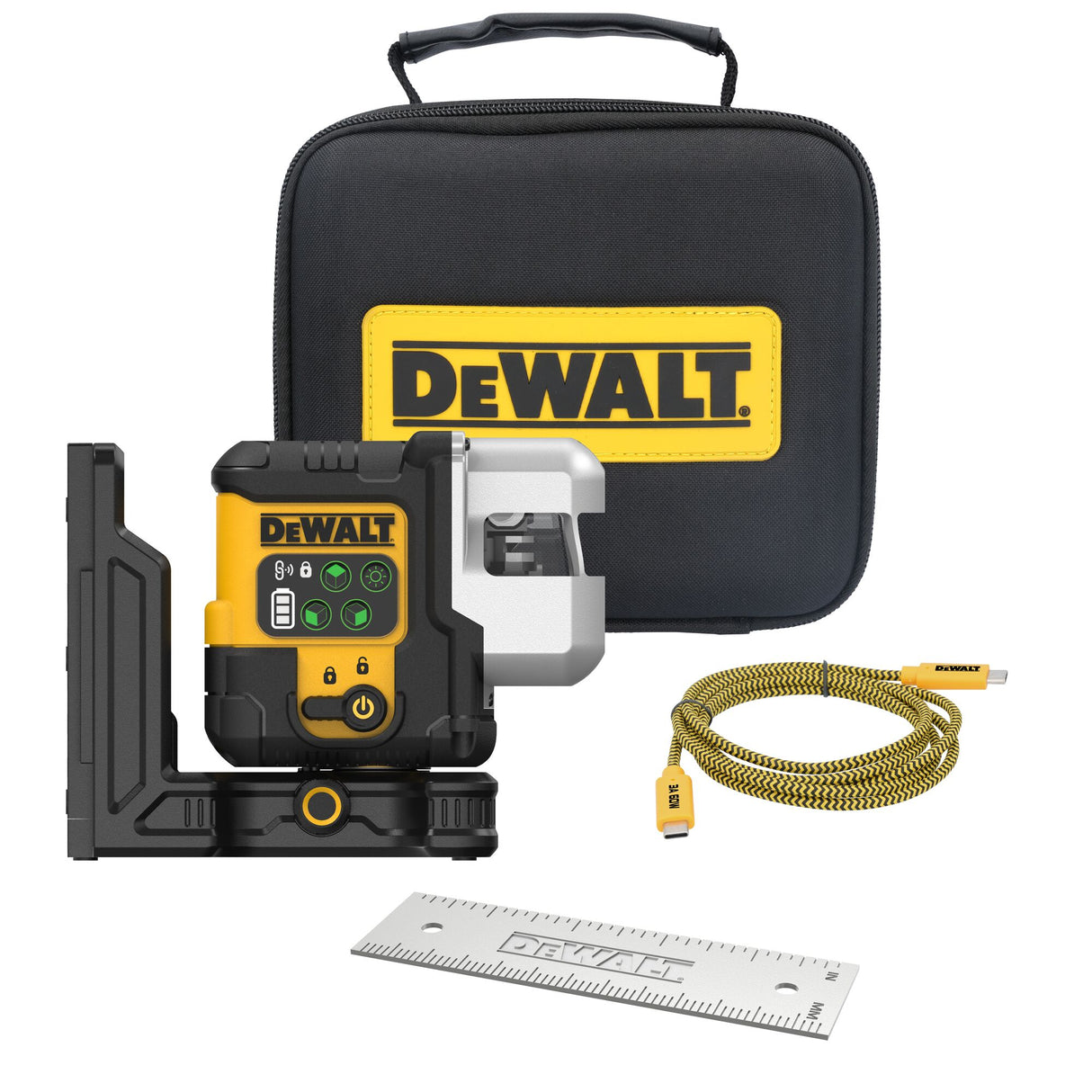DEWALT DCLE14301GB USB Rechargeable Green 3X180° Line Laser Base Kit