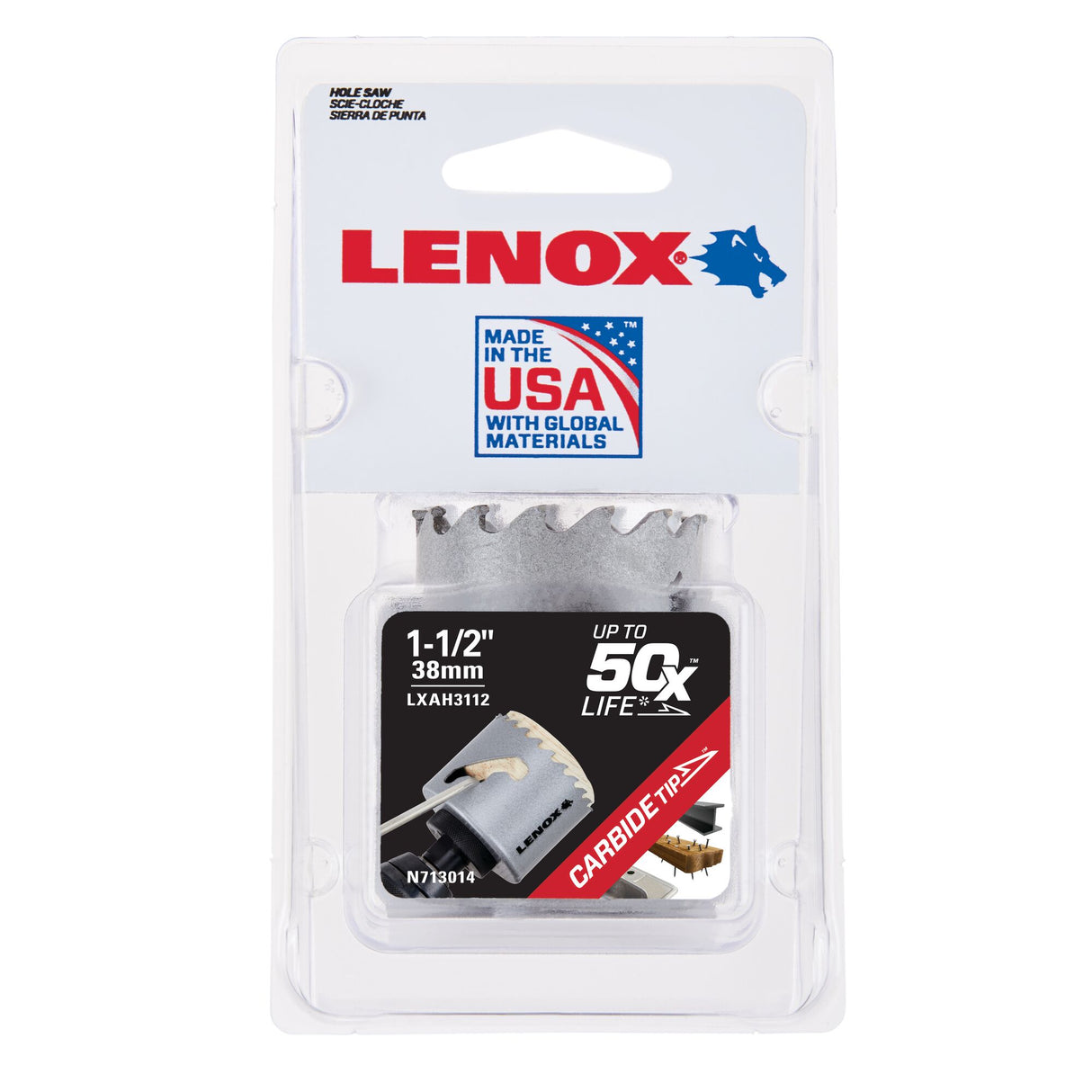 LENOX LXAH3112 Speed Slot® Carbide Tipped Hole Saw 38mm / 1-1/2"