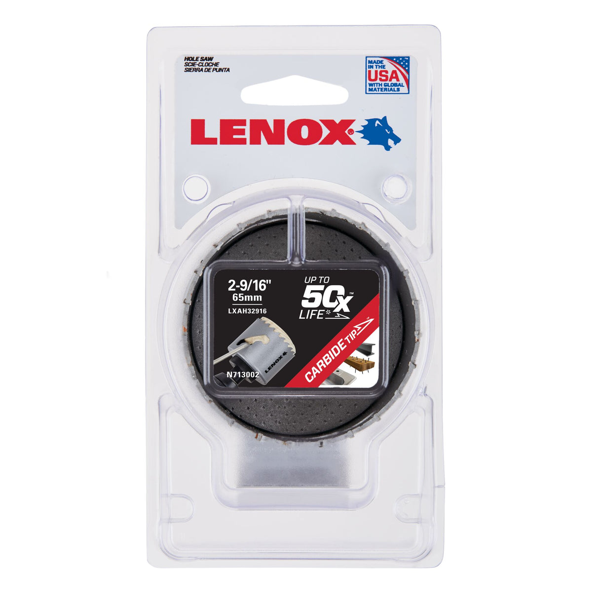 LENOX LXAH32916 Speed Slot® Carbide Tipped Hole Saw 65mm / 2-9/16"