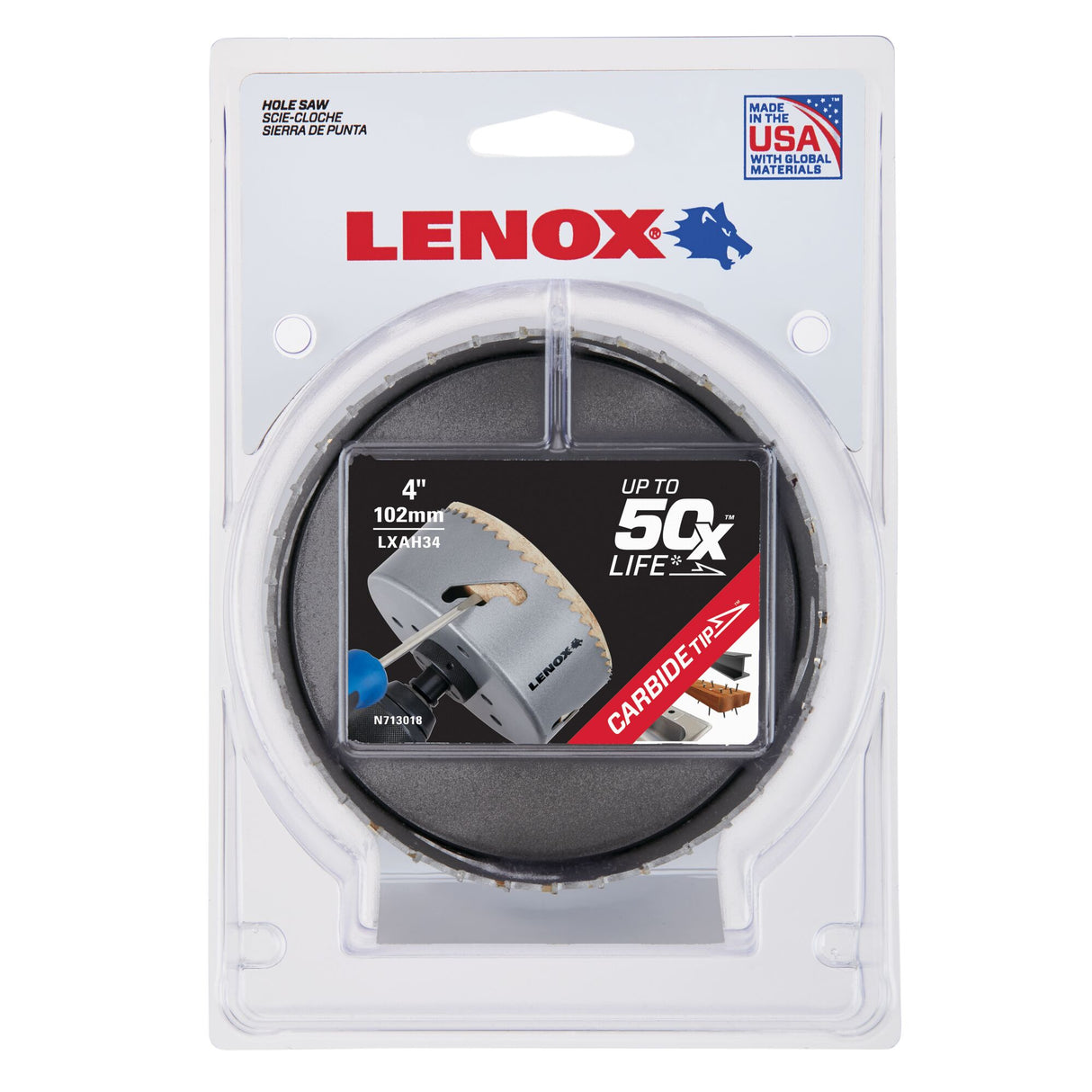 LENOX LXAH34 Speed Slot® Carbide Tipped Hole Saw 102mm / 4"