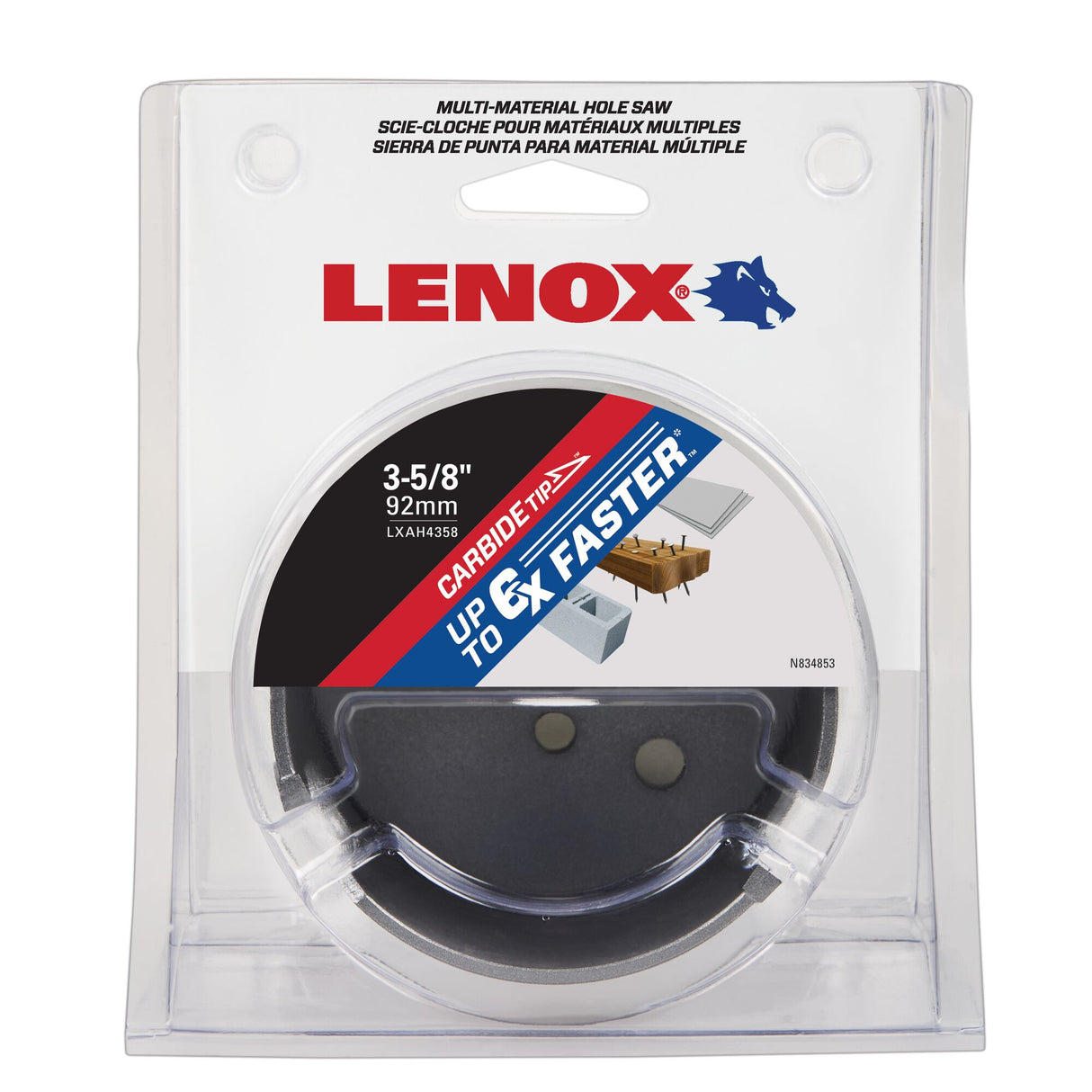 LENOX LXAH4358 LX 3 5/8" (92MM) MM CARBIDE HOLE SAW