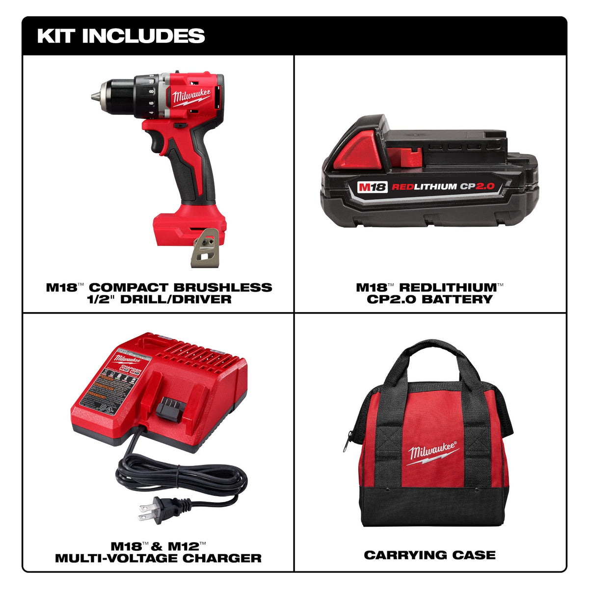 Milwaukee 3601-21CT M18™ Compact Brushless 1/2" Drill/Driver Kit