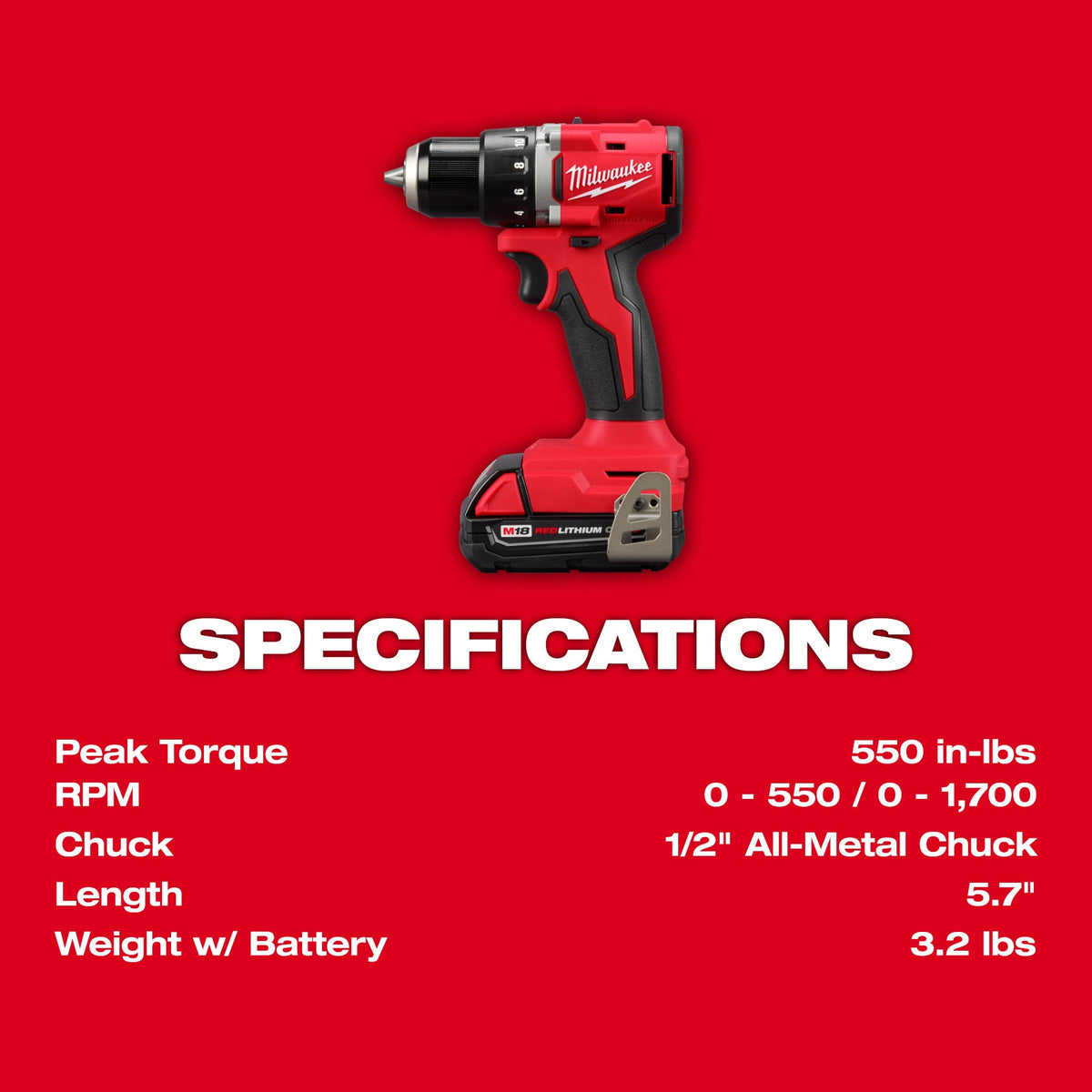 Milwaukee 3601-21CT M18™ Compact Brushless 1/2" Drill/Driver Kit
